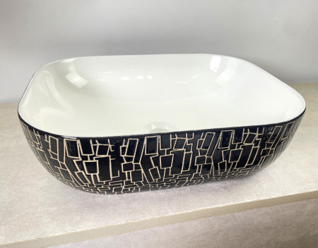 Раковина накладная со смесителем и выпуском (прямоугольная BAU Stil 50х40, белая/черная + смеситель Hotel Still, нер. сталь, выпуск клик-клак хром)