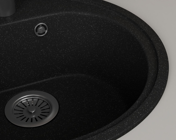 Мойка для кухни BAU Dream Black stone D 44, выпуск с сифоном в комплекте, черный камень