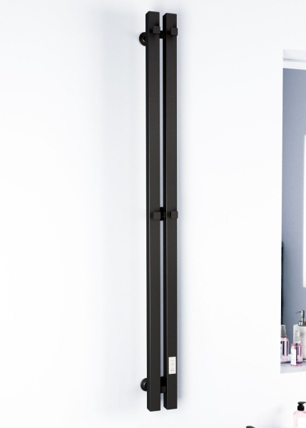 Полотенцесушитель, дизайн-радиатор электрический квадратный профиль Маргроид BAU Inaro 120х6, 4 крючка, черный матовый RAL 9005 с таймером