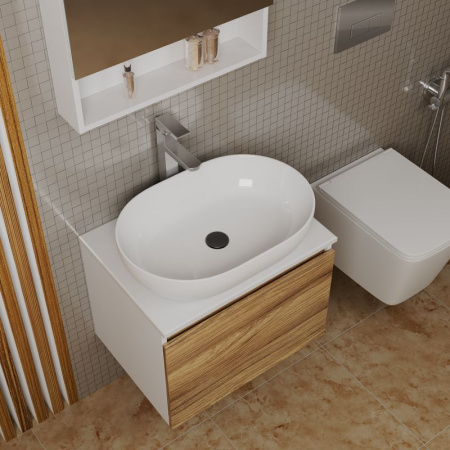 Комплект для ванной, 4 предмета (Тумба подвесная Bau Blackwood 60 + Раковина BAU 59х40 + Смеситель высокий Hotel Still, нерж. сталь, выпуск черный)