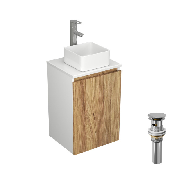 Комплект для ванной, 4 предмета (Тумба Bau Dream Blackwood 40, раковина BAU Mini 24х24, смеситель для раковины Diadonna Dream, латунь, выпуск клик клак, хром)