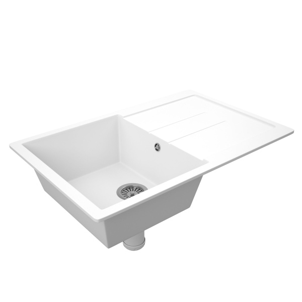 Мойка для кухни оборачиваемая с крылом BAU Stil White snow 77х50, выпуск с сифоном в комплекте, белый снег