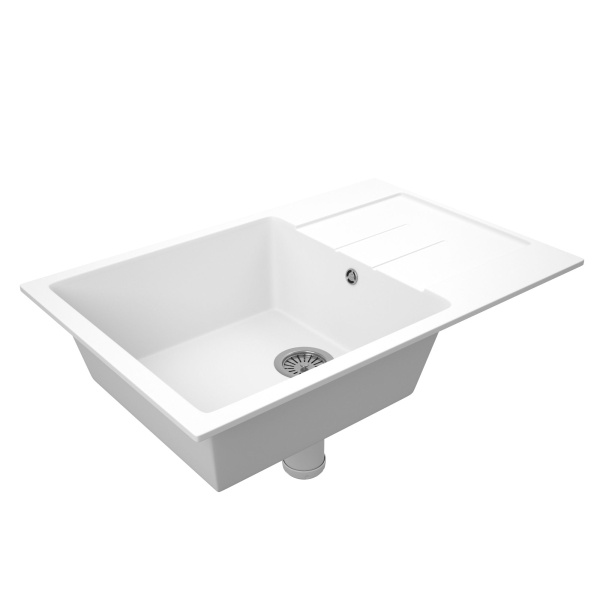 Мойка для кухни оборачиваемая с крылом BAU Stil White snow 76х50, выпуск с сифоном в комплекте, белый снег