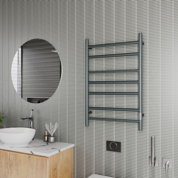 Полотенцесушитель электрический Маргроид BAU В10 Gun Grey 50х80, П8 темно-серый металлик с таймером с таймером справа