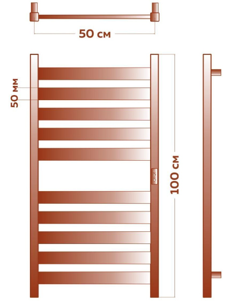 Полотенцесушитель дизайнерский электрический, профильный BAU Elite 50х100, 10 планок, универсальный, белый полуматовый