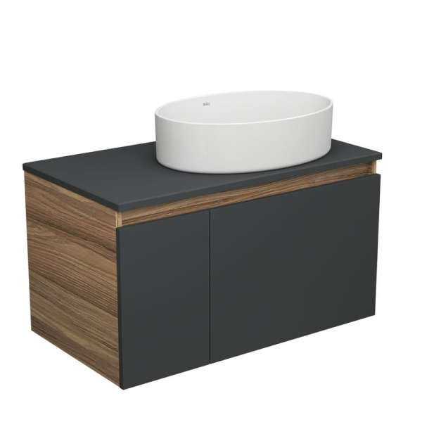 Тумба с раковиной (тумба подвесная Bau Dream Blackwood 80, графит + раковина санфаянс накладная овальная BAU Nimb Размер 50х36)