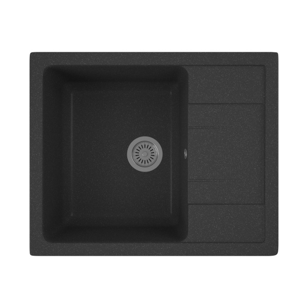 Мойка для кухни оборачиваемая с крылом BAU Stil Black stone 61х50, выпуск с сифоном в комплекте, черный камень
