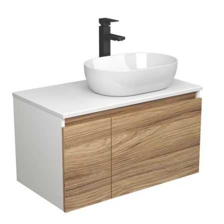 Комплект для ванной, 3 предмета (Тумба подвесная Bau Blackwood 80 + Раковина BAU 48х34, Смеситель высокий Hotel Black, черный)