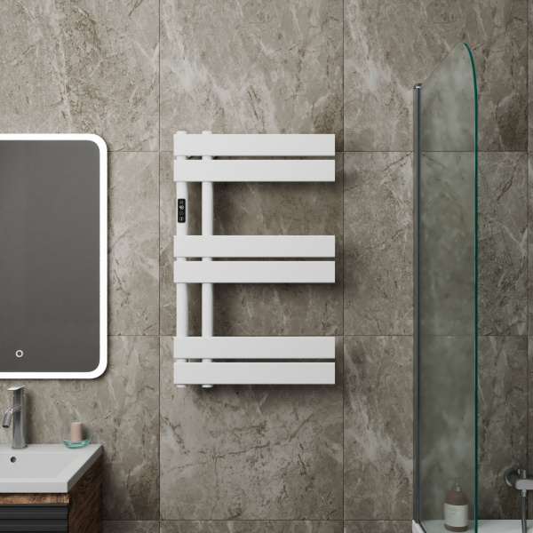 Полотенцесушитель дизайнерский электрический BAU Eastern Wind White 80х50, подключение нижнее, белый матовый