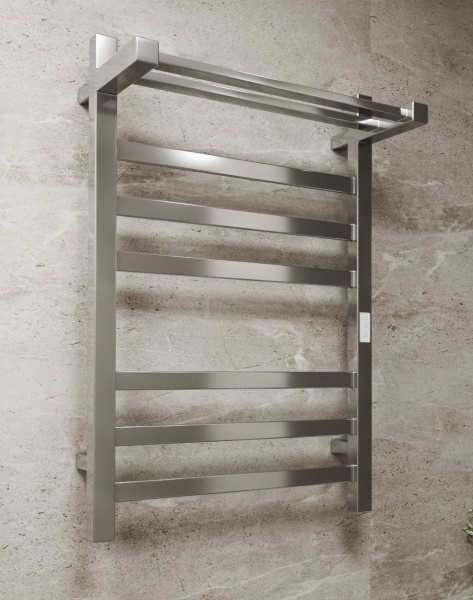 Полотенцесушитель электрический профильный с полкой BAU Hotel Shelf 50х80, 6 планок, универсальный, нерж. сталь полированная