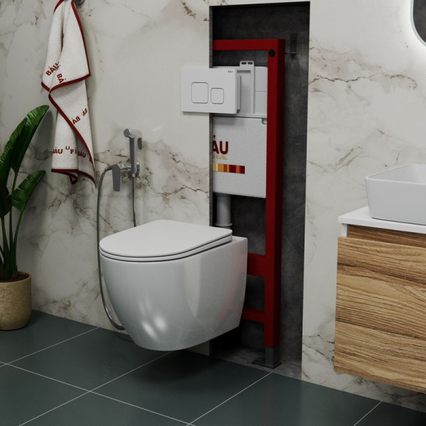 Комплект BAU 6 в 1: инсталляция BAU PRO, унитаз подвесной безободковый Bau Dream 49,5х36, сиденье дюропласт микролифт, клавиша BAU Soul, белая