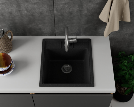 Мойка для кухни BAU Stil Black stone 45х50, выпуск с сифоном в комплекте, черный камень