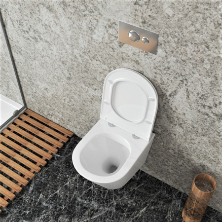 Унитаз подвесной безободковый Bau Nimb, быстросъемное тонкое сиденье дюропласт микролифт