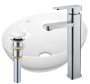 Раковина накладная со смесителем и выпуском (овальная BAU Nimb 41х33, белая + смеситель Hotel Still, нер. сталь, выпуск клик-клак белый)