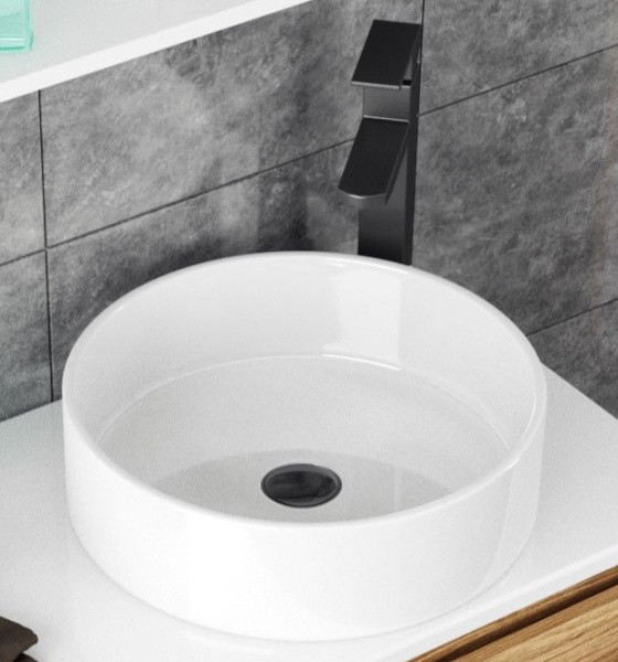 Раковина накладная на столешницу BAU Dream круглая D41, белая, выпуск клик клак, черный