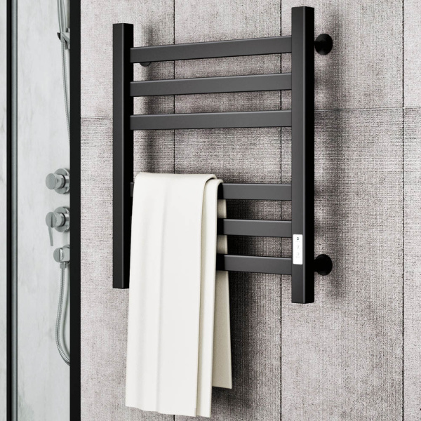 Полотенцесушитель электрический профильный Маргроид BAU В81/10 50х60, 2 вставки 3х3 размер 30*10, черный матовый RAL 9005 с таймером справа