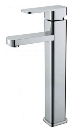 Раковина со смесителем (умывальник накладной на столешницу BAU Mini прямоугольный, 38х24 белая, смеситель для раковины высокий Potato Hotel, хром)