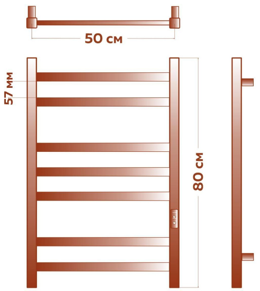 Полотенцесушитель электрический профильный BAU Hotel 50х80, 7 планок, универсальный, нерж. сталь полированная