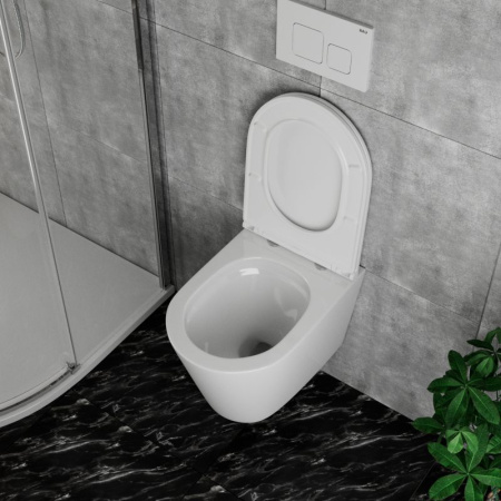 Унитаз подвесной безободковый вихревой со скрытым сливом Bau Nimb Hurricane3, сиденье дюропласт микролифт