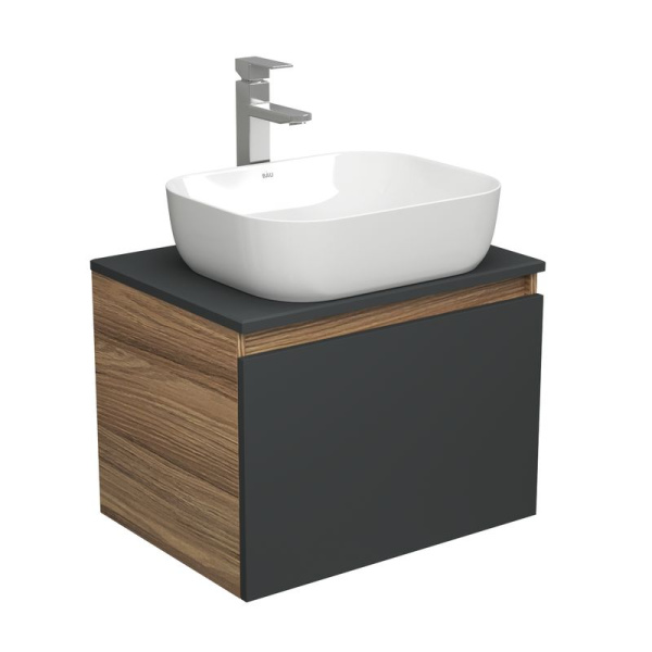 Комплект для ванной, 3 предмета (тумба Bau Dream 60, графит + раковина накладная BAU Stil Pro 50х40, смеситель высокий Hotel Still)