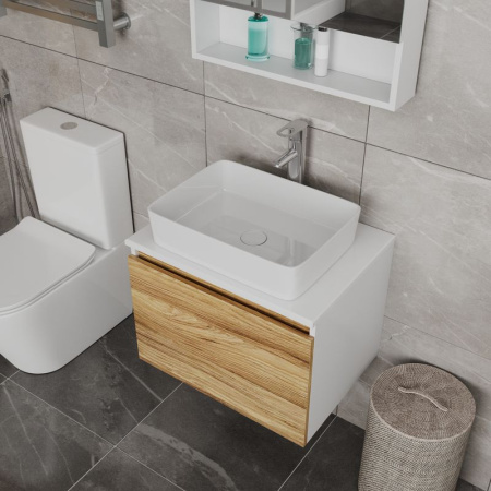 Комплект для ванной, 4 предмета (Тумба Bau Dream Blackwood 60, раковина BAU Hotel 48х37, смеситель для раковины Diadonna Dream, латунь, выпуск клик клак, белый)