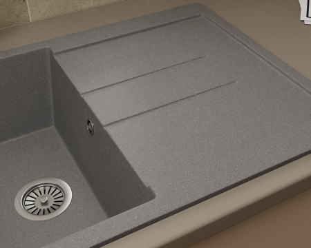 Мойка для кухни оборачиваемая с крылом BAU Stil Gray stone 77х50, выпуск с сифоном в комплекте, серый камень