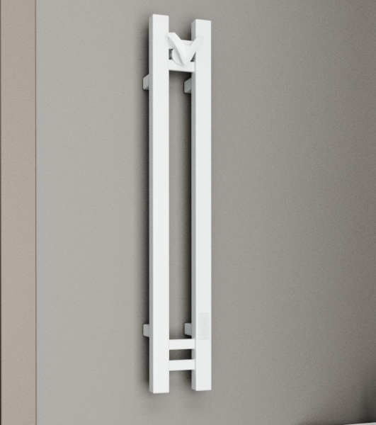 Полотенцесушитель дизайнерский электрический, профильный BAU Stella Square 10х80, 2 коллектора, 1 крючок, белый полуматовый