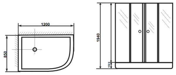 Душевой уголок BAU Dream Hit с поддоном 120x85х195, прозрачное закаленное стекло, хромированный профиль, правая