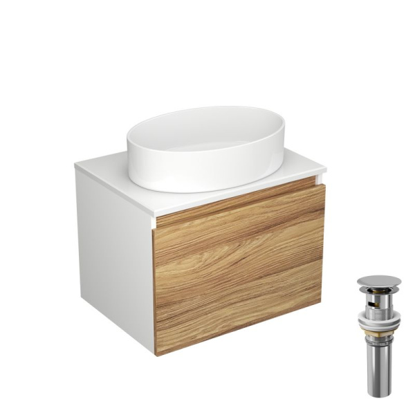 Тумба с раковиной и выпуском (Тумба Bau Dream Blackwood 60, умывальник BAU Nimb 50х36, выпуск клик клак, хром)