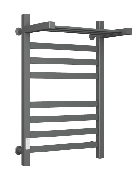 Полотенцесушитель электрический профильный с полкой Маргроид BAU В81/10 50х80, темно-серый металлик с таймером слева