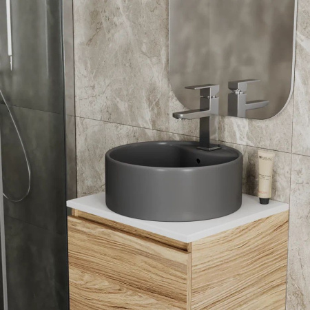Раковина круглая накладная BAU Element D41, с отверстием под смеситель, темно-серая матовая