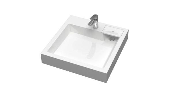 Раковина над стиральной машиной BAU Stil 60х60, литьевой мрамор в комплекте с кронштейнами и сифоном, белый глянец