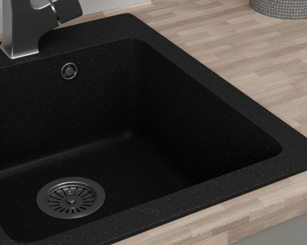 Мойка для кухни BAU Stil Black coal 42х50, выпуск с сифоном в комплекте, черный уголь