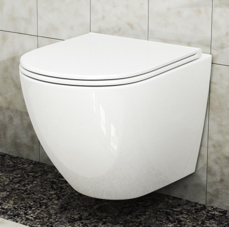 Унитаз подвесной безободковый Bau Dream, быстросъемное тонкое сиденье дюропласт микролифт BL0001