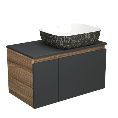 Тумба с раковиной (тумба подвесная Bau Dream Blackwood 80, графит + раковина санфаянс накладная BAU Stil Black White 50х40)