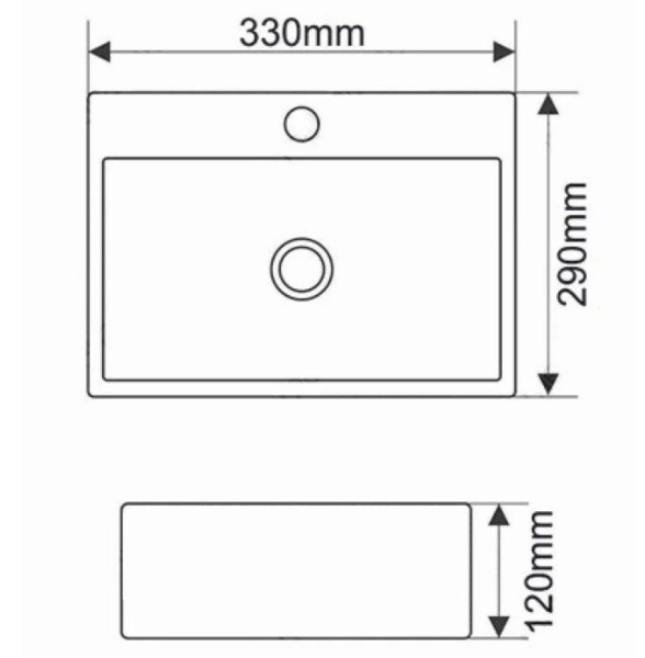 Раковина прямоугольная BAU Cerama Mini 33х28, с отверстием под смеситель, белая + выпуск