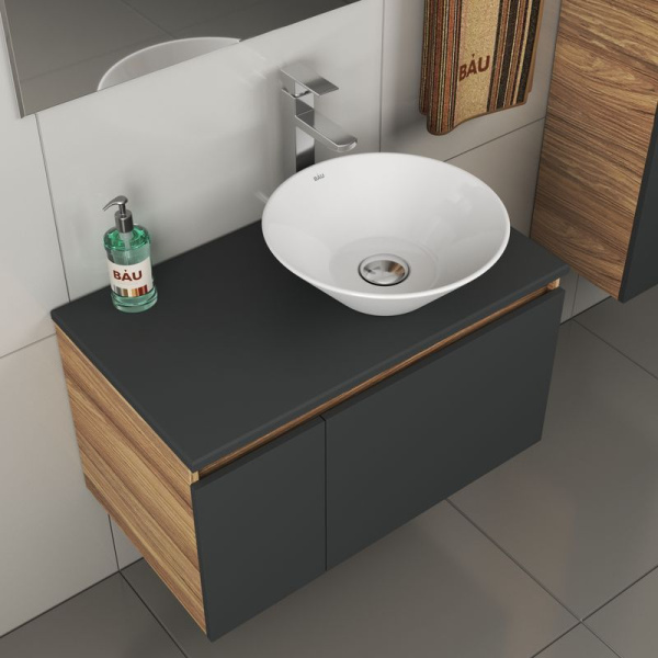 Комплект для ванной, 4 предмета (тумба Bau 80, графит + раковина BAU Dream D43 + смеситель Hotel Still, выпуск клик-клак, хром)