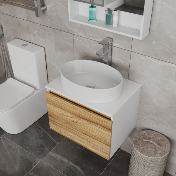 Комплект для ванной, 4 предмета (Тумба Bau Dream Blackwood 60, раковина BAU Nimb 50х36, смеситель для раковины Potato Hotel, выпуск клик клак, хром)