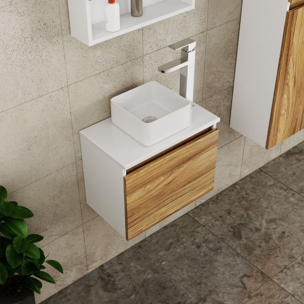 Комплект для ванной, 3 предмета (Тумба Bau Dream Blackwood 50, раковина BAU Mini 24х24, смеситель для раковины высокий Hotel Still, нержавеющая сталь)