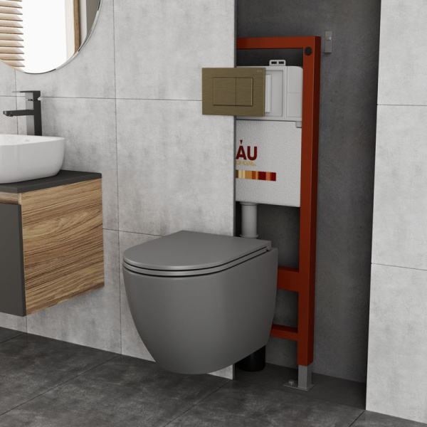 Комплект BAU 6 в 1: инсталляция BAU PRO, унитаз подвесной безободковый торнадо обратного потока Bau Dream 52х36 Hurricane-2, сиденье дюропласт микролифт, кнопка смыва BAU Stil, бронза