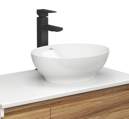 Раковина накладная со смесителем и выпуском (овальная BAU Nimb 41х33, белая + смеситель Hotel Black, черный, выпуск клик-клак черный)