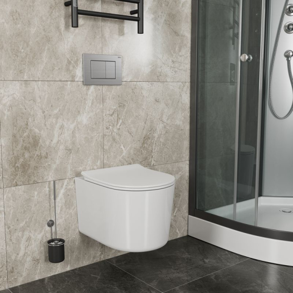 Комплект BAU 6 в 1: инсталляция BAU PRO, унитаз подвесной безободковый Bau Hotel PRO, сиденье быстросъемное микролифт, клавиша BAU Stil антивандальная