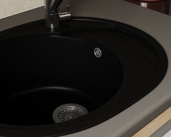 Мойка для кухни оборачиваемая овальная BAU Nimb Black coal 58х47, выпуск с сифоном в комплекте, черный уголь