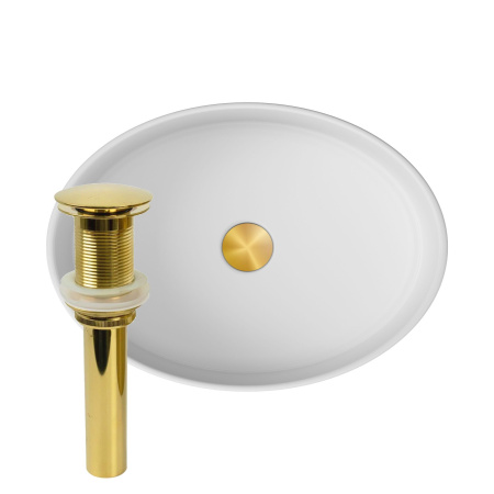 Раковина накладная на столешницу BAU Nimb овальная 50х36, белая, выпуск клик клак, золото