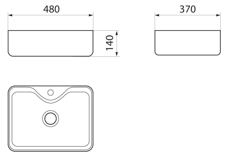 Раковина прямоугольная накладная BAU Cerama 48х37, с отверстием под смеситель, белая + выпуск клик-клак, черный