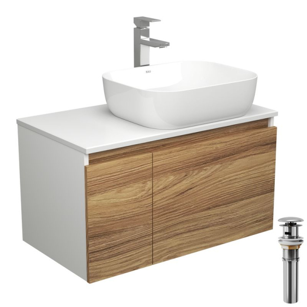 Комплект для ванной, 4 предмета (тумба Bau Dream 80 + раковина BAU Stil 50х40, белая + смеситель Hotel Still, выпуск клик-клак, хром)