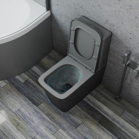 Унитаз напольный безободковый торнадо обратного потока Bau Stil Hurricane-2, усиленное бысросъемное сиденье дюропласт микролифт, темно-серый матовый