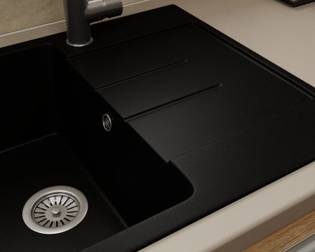 Мойка для кухни оборачиваемая с крылом BAU Stil Black coal 76х50, выпуск с сифоном в комплекте, черный уголь