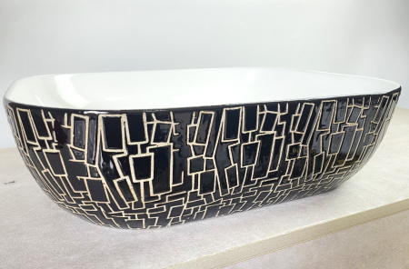 Раковина накладная со смесителем и выпуском (прямоугольная BAU Stil 50х40, белая/черная + смеситель Hotel Still, нер. сталь, выпуск клик-клак хром)