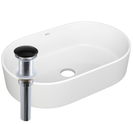 Раковина накладная овальная BAU Nimb 56х36, белая + выпуск клик-клак, черный